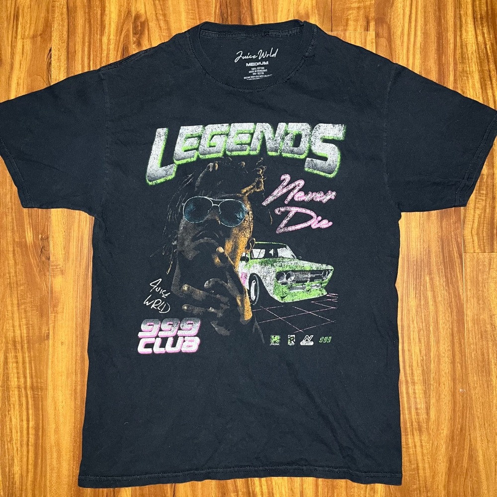 Juice Wrld 999 Club Legends Never Die T-Shirt Mens Medium Black Graphic Tee